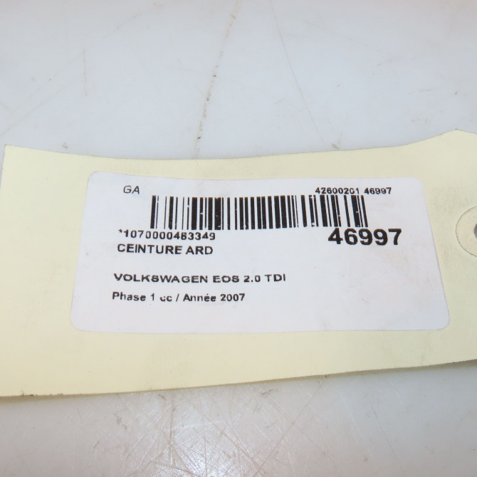 Ceinture arrière droite occasion VOLKSWAGEN EOS Phase 1 04-2006->01-2011 2.0 TDI 140ch 4