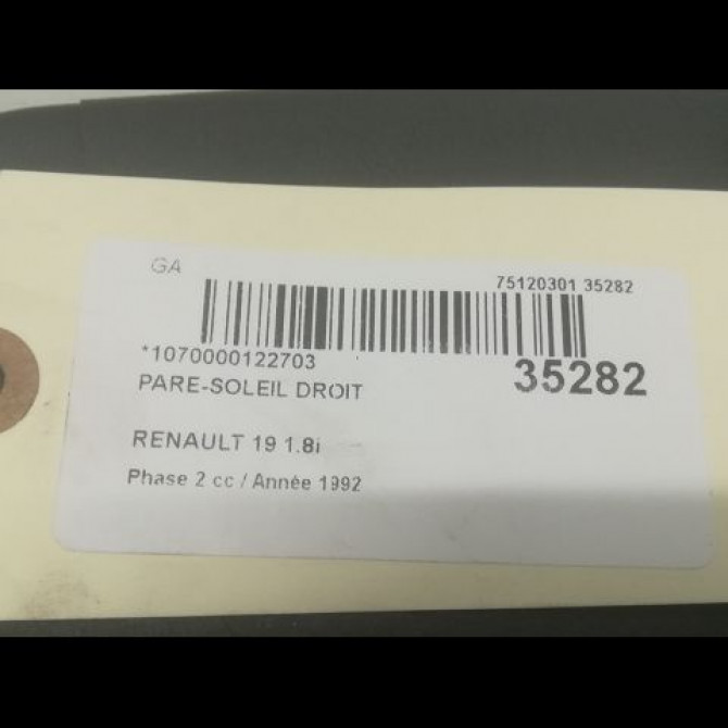 Pare-soleil droit occasion RENAULT 19 Phase 2 04-1992->04-1997 1.8i 3
