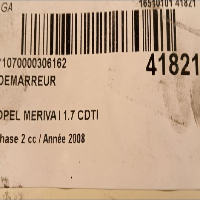 Démarreur occasion OPEL MERIVA I Phase 2 01-2006->09-2010 1.7 CDTI 100ch 97386062 3