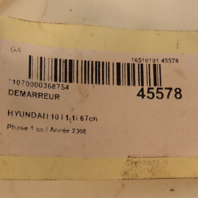 Démarreur occasion HYUNDAI I 10 I Phase 1 03-2008->12-2010 1.1i 67ch 3610002555 3