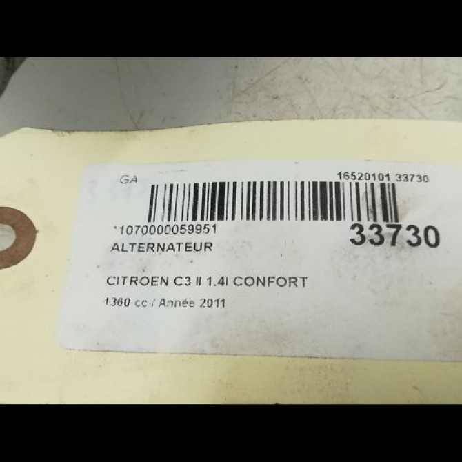 Alternateur occasion CITROEN C3 II Phase 1 11-2009->02-2013 1.4i 75ch 5705KW 5