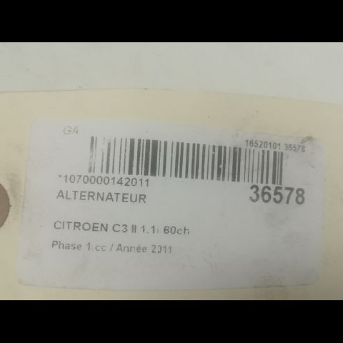Alternateur occasion CITROEN C3 II Phase 1 11-2009->02-2013 1.1i 60ch 5705KW 4