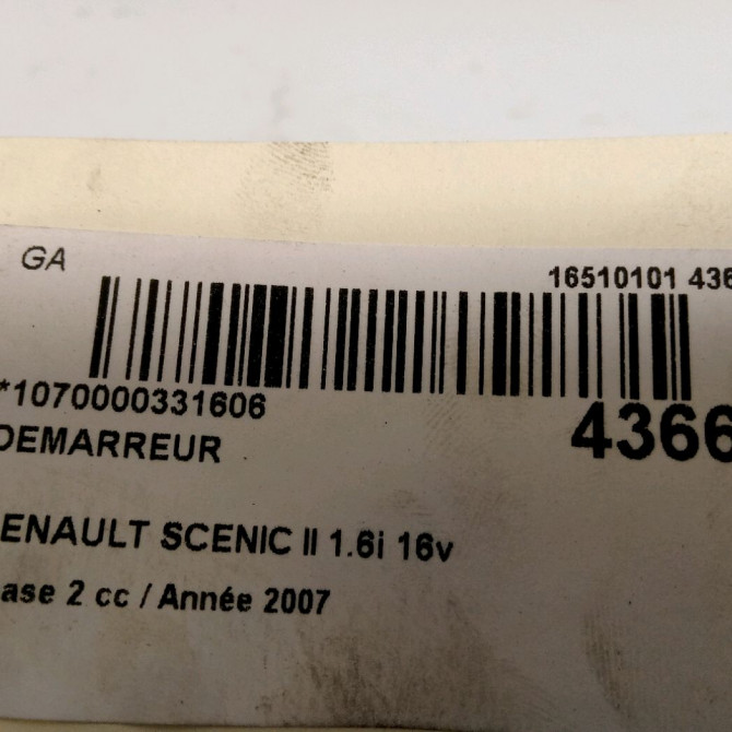 Démarreur occasion RENAULT SCENIC II Phase 2 09-2006->04-2009 1.6i 16v 8200665518 4