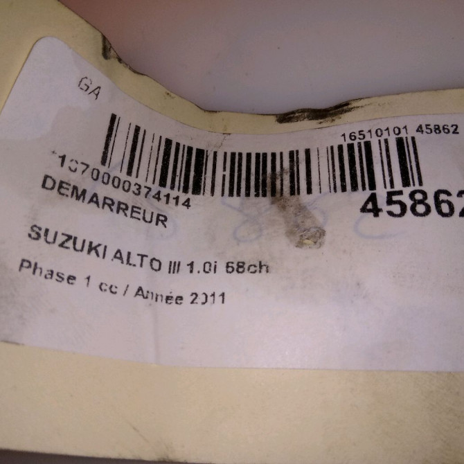 Démarreur occasion SUZUKI ALTO III Phase 1 01-2009->... 1.0i 68ch 31100M68K10000 5