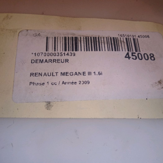 Démarreur occasion RENAULT MEGANE III Phase 1 11-2008->01-2012 1.6i 16v 110ch 8200665518 6