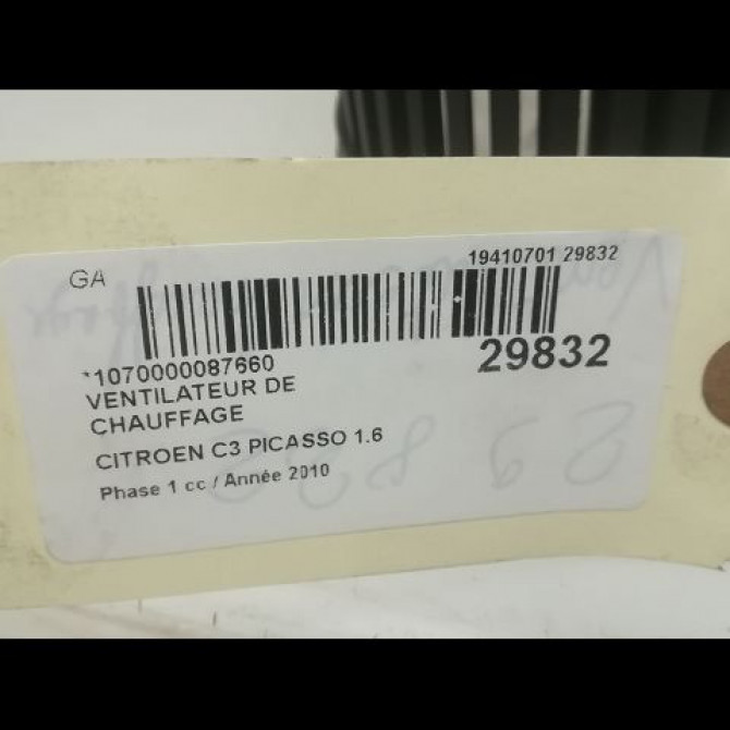 Ventilateur de chauffage occasion CITROEN C3 PICASSO Phase 1 02-2009->08-2012 1.6 HDi 16v 90ch 6441Z7 3