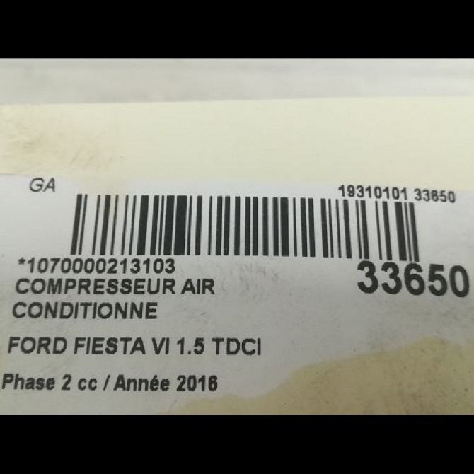 Compresseur air conditionne occasion FORD FIESTA VI Phase 2 11-2012->... 1.5 TDCI 75ch 2025777 3