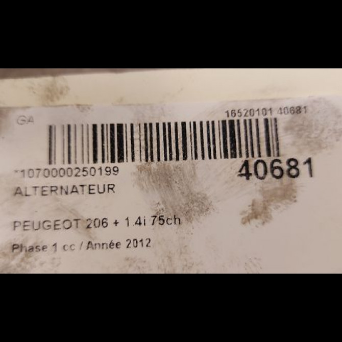 Alternateur occasion PEUGEOT 206 + Phase 1 03-2009->05-2013 1.4i 75ch 4