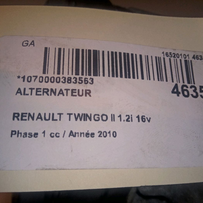 Alternateur occasion RENAULT TWINGO II Phase 1 06-2007->11-2011 1.2i 16v 75ch 8200660037 8