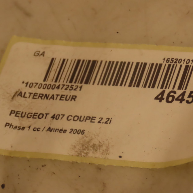 Alternateur occasion PEUGEOT 407 COUPE Phase 1 10-2005->12-2011 2.2i 163ch 4