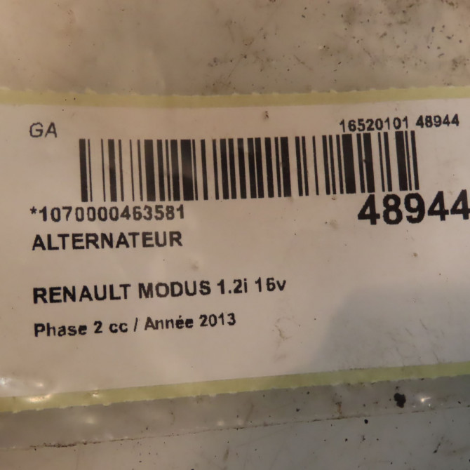 Alternateur occasion RENAULT MODUS Phase 2 01-2008->12-2012 1.2i 16v 75ch 5