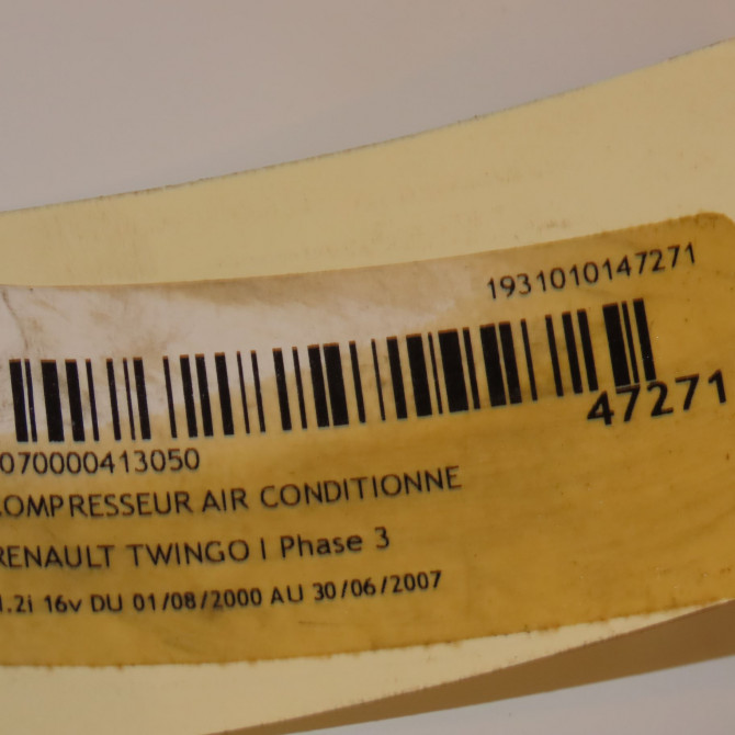 Compresseur air conditionne occasion RENAULT TWINGO I Phase 3 08-2000->06-2007 1.2i 16v 8200840770 3