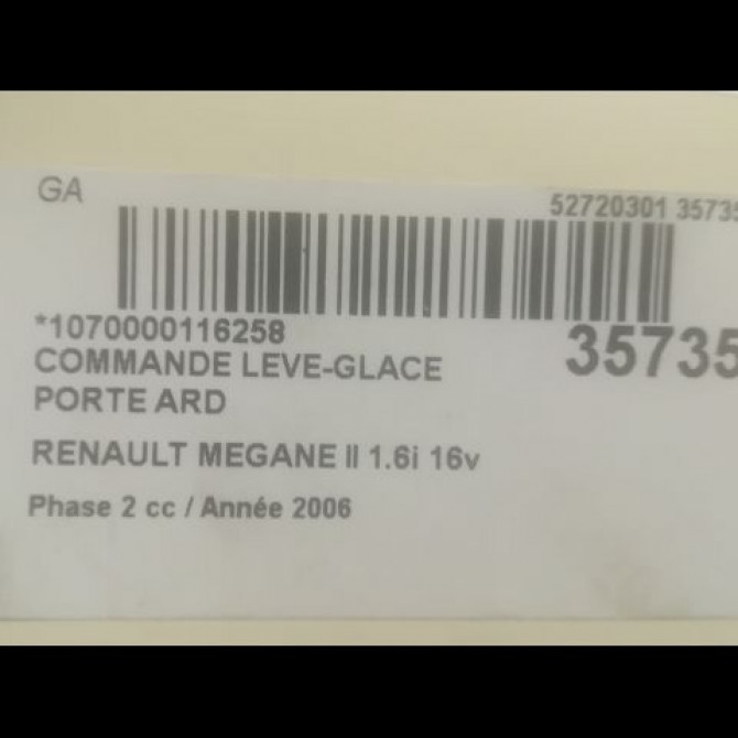 Commande leve-glace porte arrière droite occasion RENAULT MEGANE II Phase 2 01-2006->06-2009 1.6i 16v 110ch 3