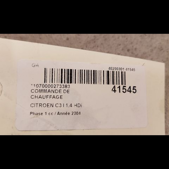 Commande de chauffage occasion CITROEN C3 I Phase 1 04-2002->10-2005 1.4 HDi 6451RY 3