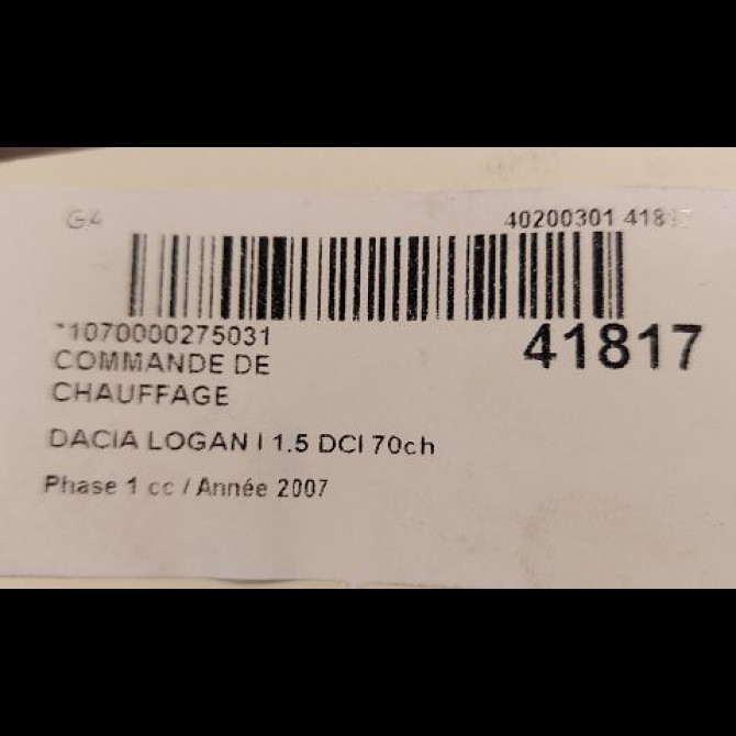 Commande de chauffage occasion DACIA LOGAN I Phase 1 06-2005->06-2008 1.5 DCI 70ch 6001547668 3