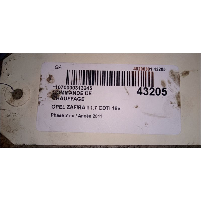 Commande de chauffage occasion OPEL ZAFIRA II Phase 2 01-2008->12-2014 1.7 CDTI 16v 110ch 13308182 3