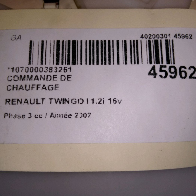 Commande de chauffage occasion RENAULT TWINGO I Phase 3 08-2000->06-2007 1.2i 16v 7701049963 5
