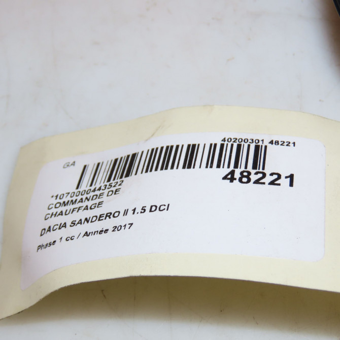 Commande de chauffage occasion DACIA SANDERO II Phase 1 10-2012->... 1.5 DCI 90ch 275106111R 4