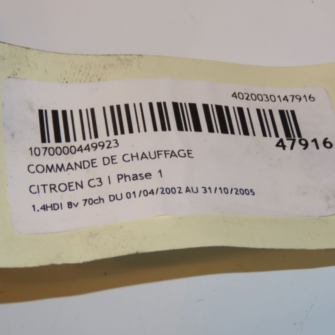 Commande de chauffage occasion CITROEN C3 I Phase 1 04-2002->10-2005 1.4HDI 8v 70ch 6451RY 3
