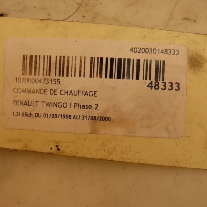 Commande de chauffage occasion RENAULT TWINGO I Phase 2 08-1998->08-2000 1.2i 60ch 7701049963 4