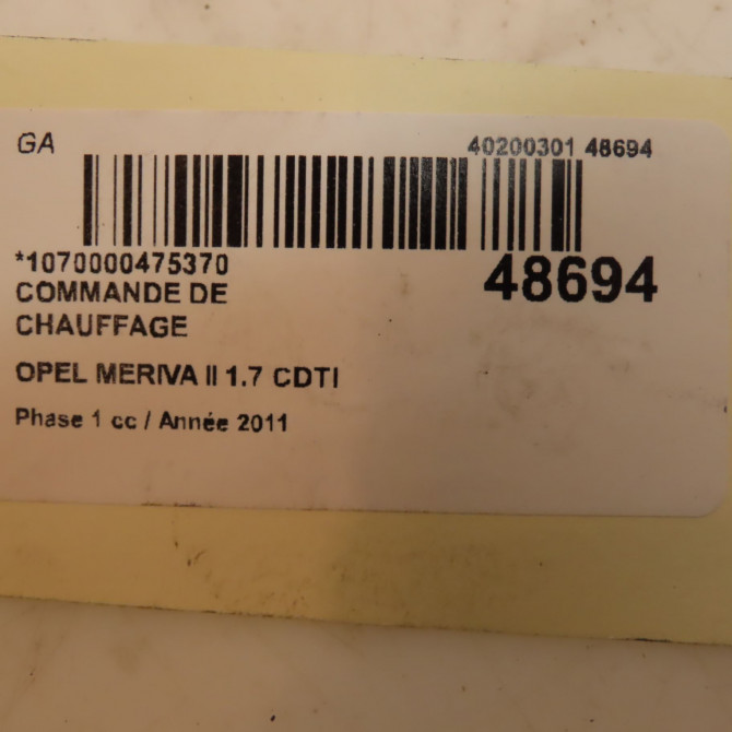Commande de chauffage occasion OPEL MERIVA II Phase 1 09-2010->03-2014 1.7 CDTI 110ch 13346091 3