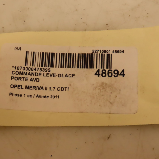 Commande lève-glace porte avant droite occasion OPEL MERIVA II Phase 1 09-2010->03-2014 1.7 CDTI 110ch 13301887 3