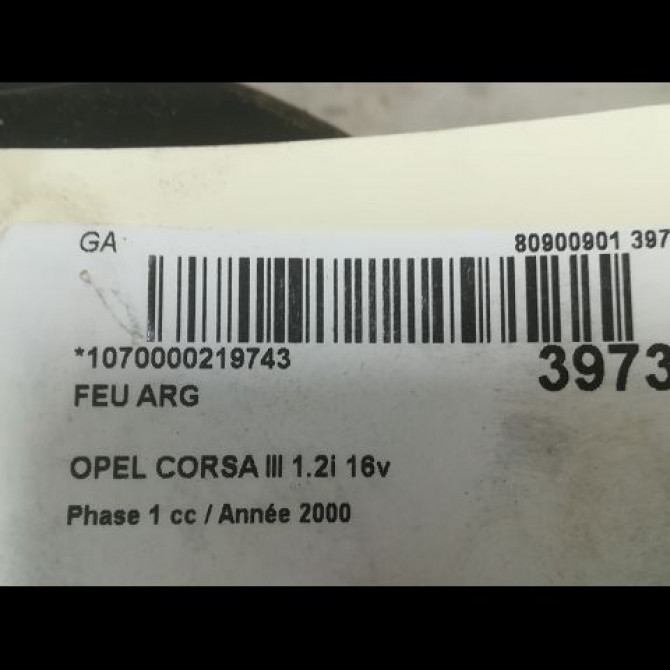 Feu arrière gauche occasion OPEL CORSA III Phase 1 10-2000->08-2003 1.2i 16v 93170222 3