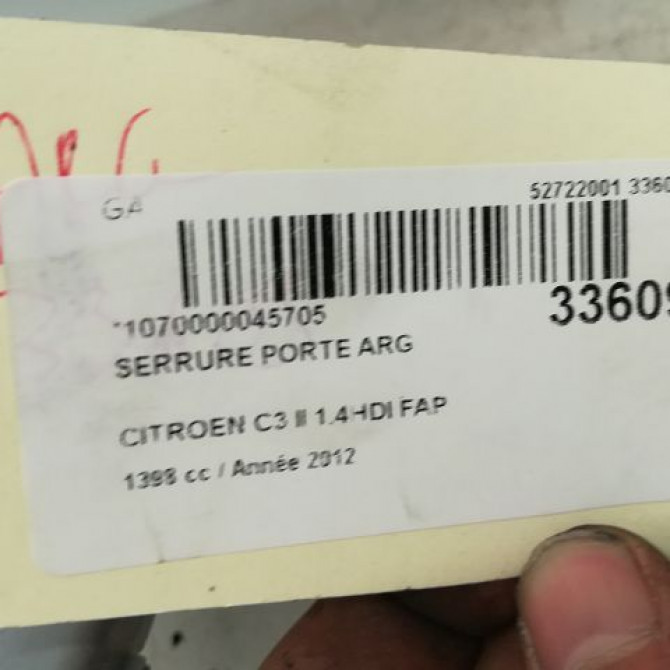Serrure porte arg occasion CITROEN C3 II Phase 1 11-2009->02-2013 1.4 HDi 70ch 9800625080 4
