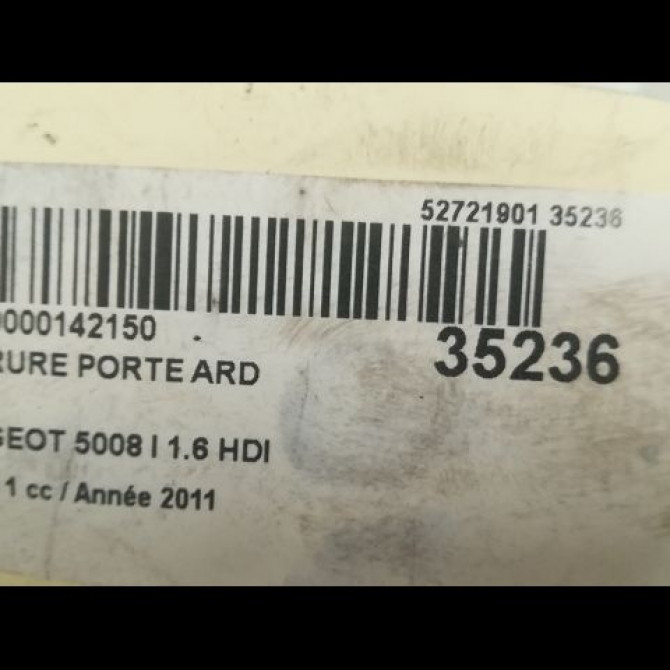 Serrure porte ard occasion PEUGEOT 5008 I Phase 1 11-2009->12-2013 1.6 HDI 112ch 9800624180 4