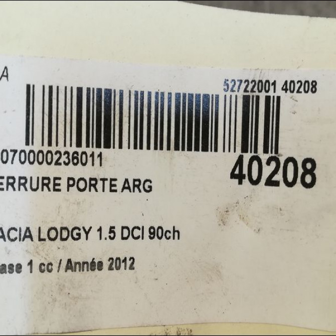Serrure porte arg occasion DACIA LODGY Phase 1 01-2012->... 1.5 DCI 90ch 825032860R 3
