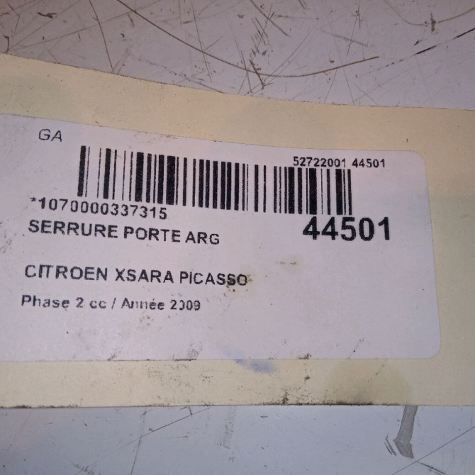 Serrure porte arg occasion CITROEN XSARA PICASSO Phase 2 02-2004->12-2010 1.6 HDI 110ch 913778 4