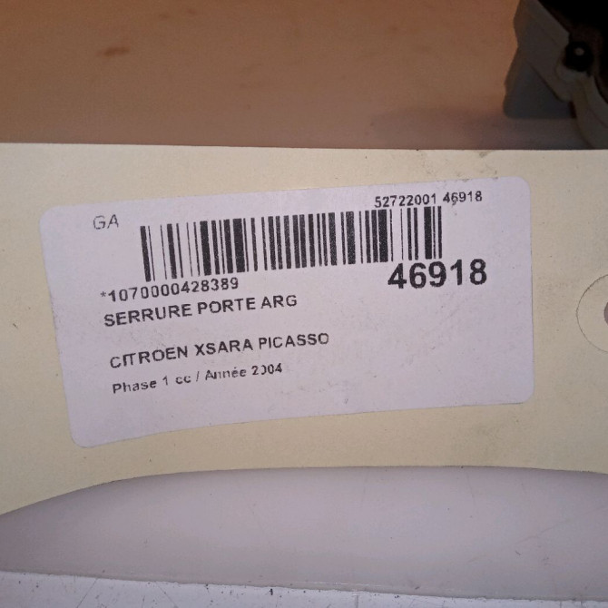 Serrure porte arg occasion CITROEN XSARA PICASSO Phase 1 12-1999->02-2004 2.0 HDi 90ch 913778 5