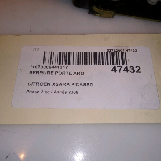 Serrure porte arg occasion CITROEN XSARA PICASSO Phase 2 02-2004->12-2010 1.6i 16v 913778 3