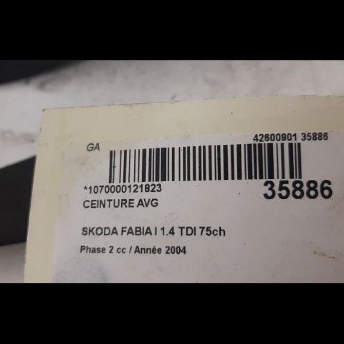 Ceinture avant gauche occasion SKODA FABIA I Phase 2 09-2004->05-2007 1.4 TDI 75ch 6Y0857701AHCP 4