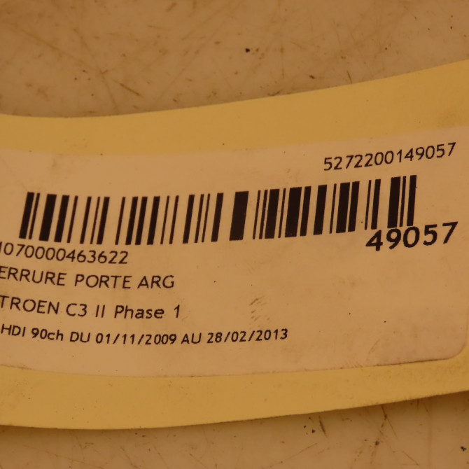 Serrure porte arg occasion CITROEN C3 II Phase 1 11-2009->02-2013 1.6 HDI 90ch 9800625080 4