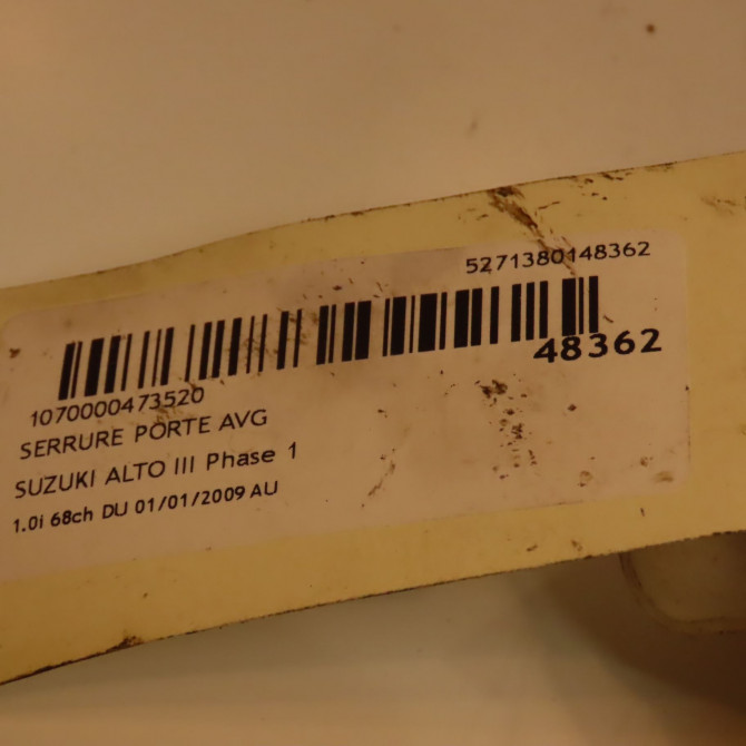 Serrure porte avg occasion SUZUKI ALTO III Phase 1 01-2009->... 1.0i 68ch 82202M68K10000 3