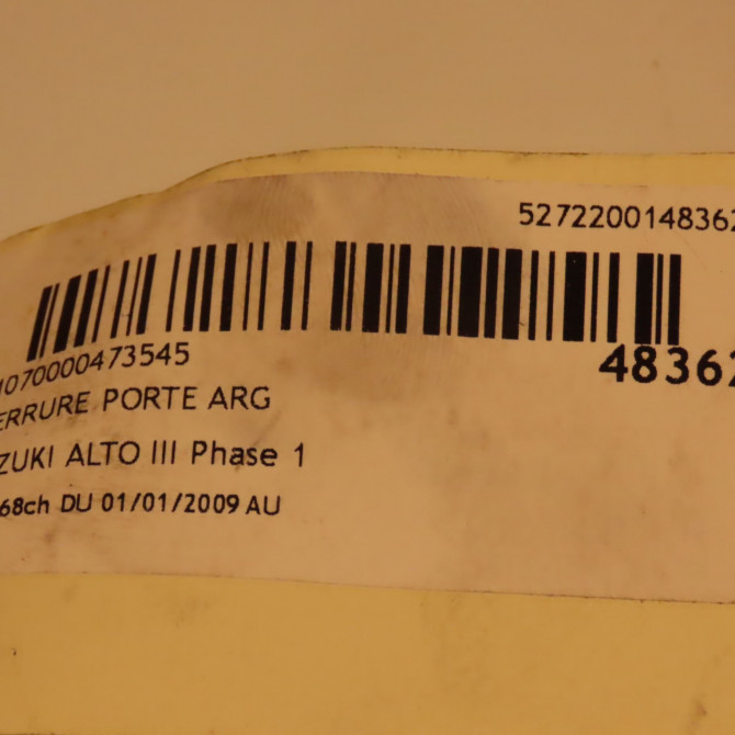 Serrure porte arg occasion SUZUKI ALTO III Phase 1 01-2009->... 1.0i 68ch 82302M68K01000 3