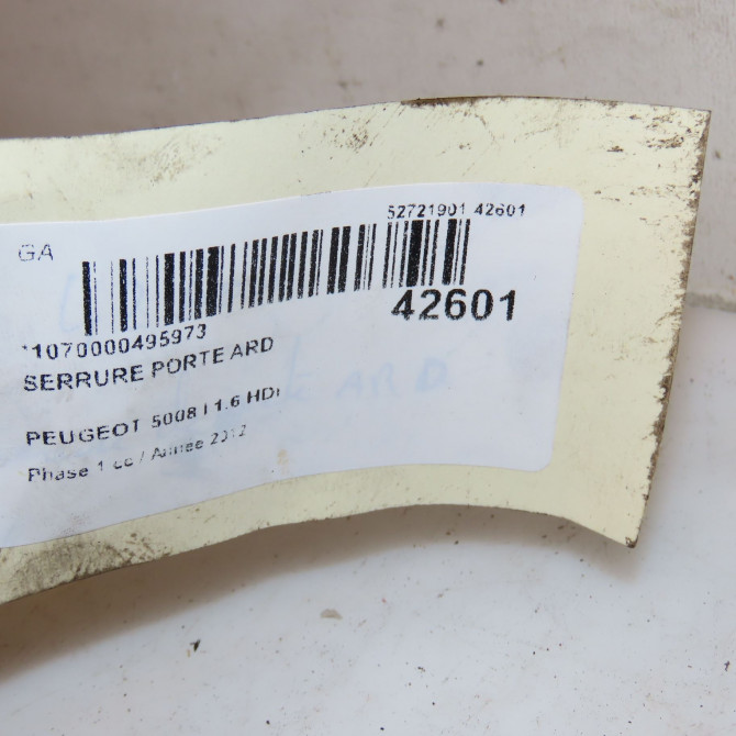 Serrure porte ard occasion PEUGEOT 5008 I Phase 1 11-2009->12-2013 1.6 HDI 112ch 9800624180 3