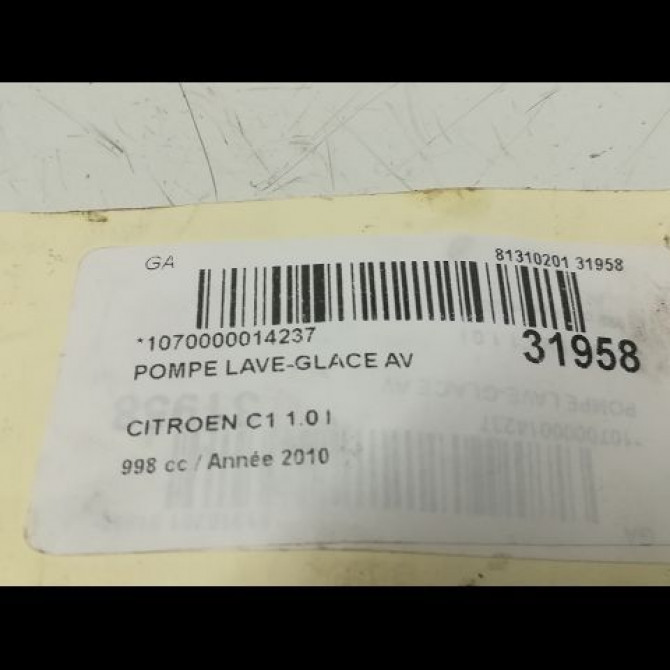 Pompe lave-glace avant occasion CITROEN C1 I Phase 2 11-2008->01-2012 1.0i 643476 3