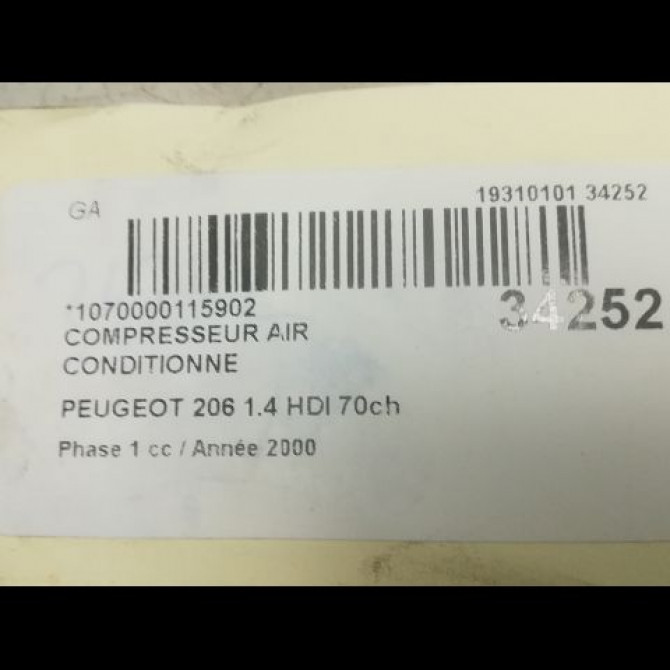Compresseur air conditionne occasion PEUGEOT 206 Phase 1 09-1998->03-2009 1.4 HDI 70ch 6453TJ 5