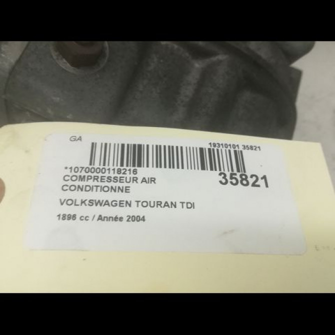 Compresseur air conditionne occasion VOLKSWAGEN TOURAN I Phase 1 03-2003->12-2006 1.9 TDI 100ch 5