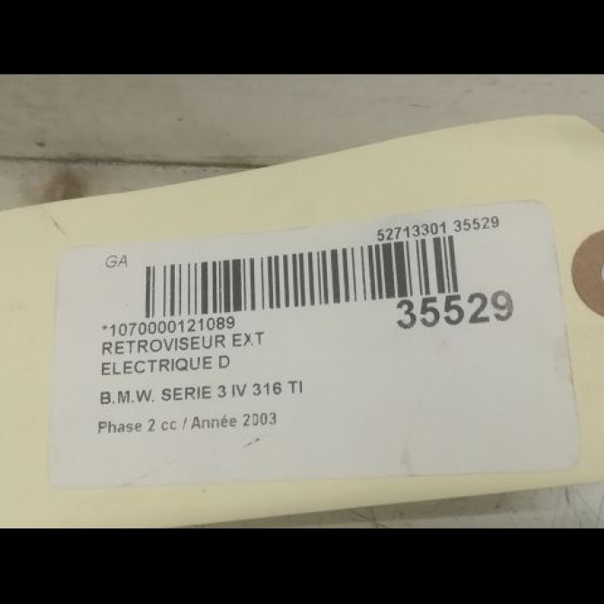 Retroviseur exterieur electrique droit occasion B.M.W. SERIE 3 IV Phase 2 09-2001->03-2005 316 TI 115ch 51167011938 3