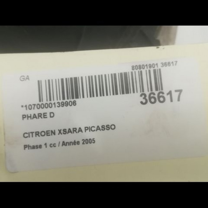 Phare droit occasion CITROEN XSARA PICASSO Phase 1 12-1999->02-2004 1.8i 16v 620637 3
