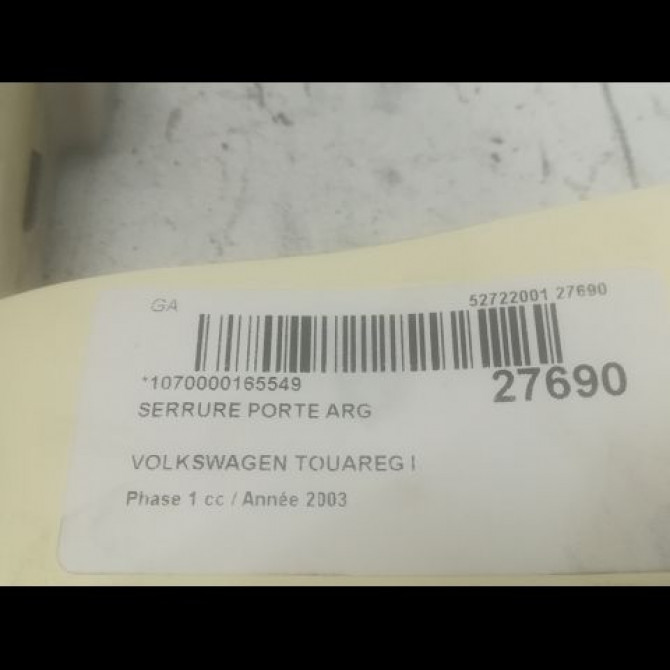 Serrure porte arg occasion VOLKSWAGEN TOUAREG I Phase 1 11-2002->12-2006 3.0 V6 TDI 3