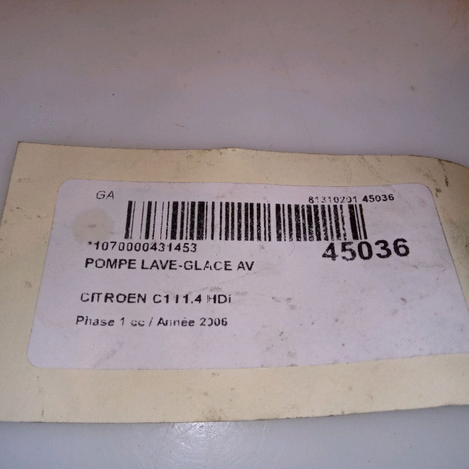 Pompe lave-glace avant occasion CITROEN C1 I Phase 1 06-2005->11-2008 1.4 HDi 643476 4