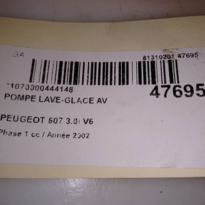 Pompe lave-glace avant occasion PEUGEOT 607 Phase 1 11-1999->09-2004 3.0i V6 643476 5