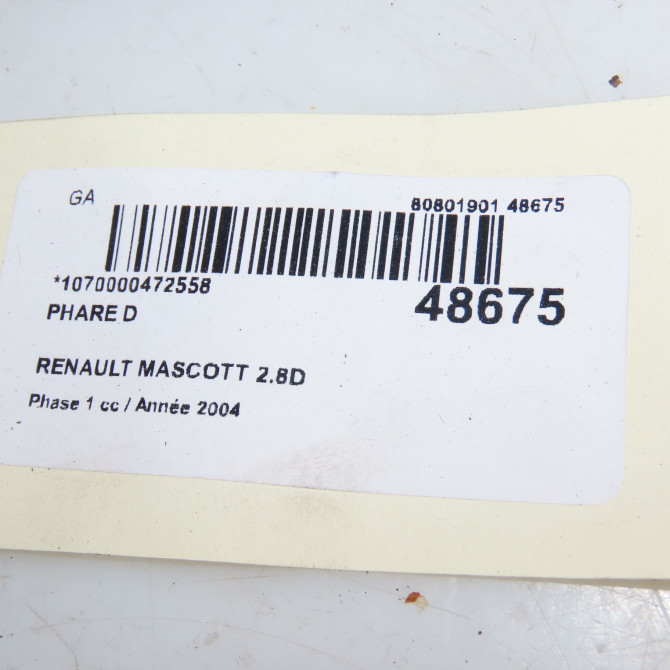 Phare droit occasion RENAULT MASCOTT Phase 1 04-1995->04-1999 2.8D 86ch 3