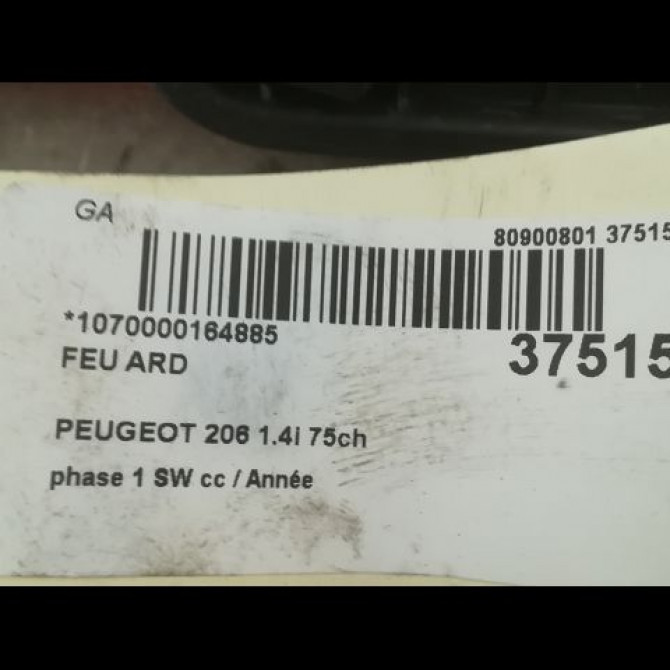 Feu arrière droit occasion PEUGEOT 206 206 phase 1 SW 2002-06-01->2006-12-31 1.4i 75ch 6351R4 3
