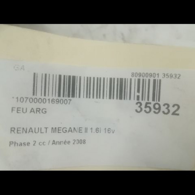 Feu arrière gauche occasion RENAULT MEGANE II Phase 2 01-2006->06-2009 1.6i 16v 110ch 8200413214 3