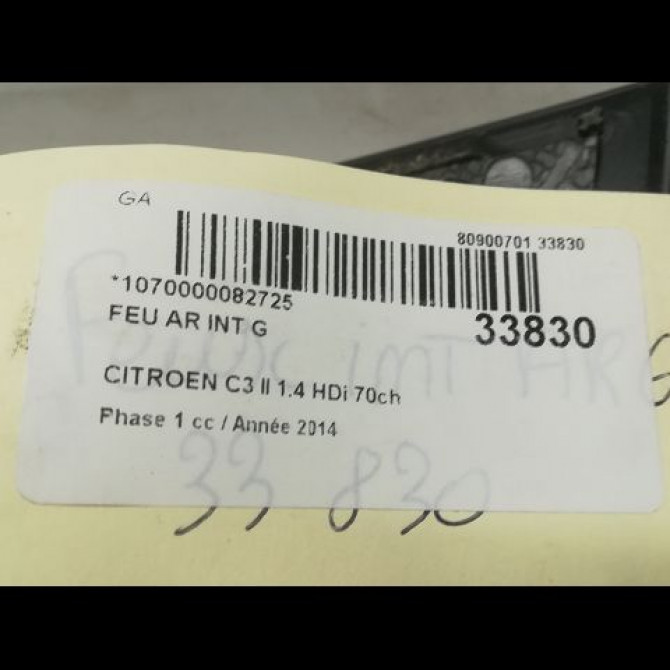 Feu arrière interieur gauche occasion CITROEN C3 II Phase 1 11-2009->02-2013 1.4 HDi 70ch 9803934380 3